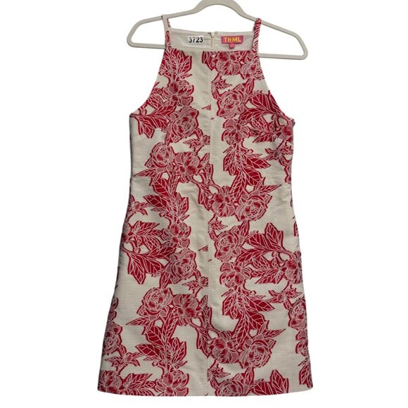 Thml Floral Embroidered Halter Sheath Mini Dress Women's XS Red White Cocktail - Picture 2 of 8